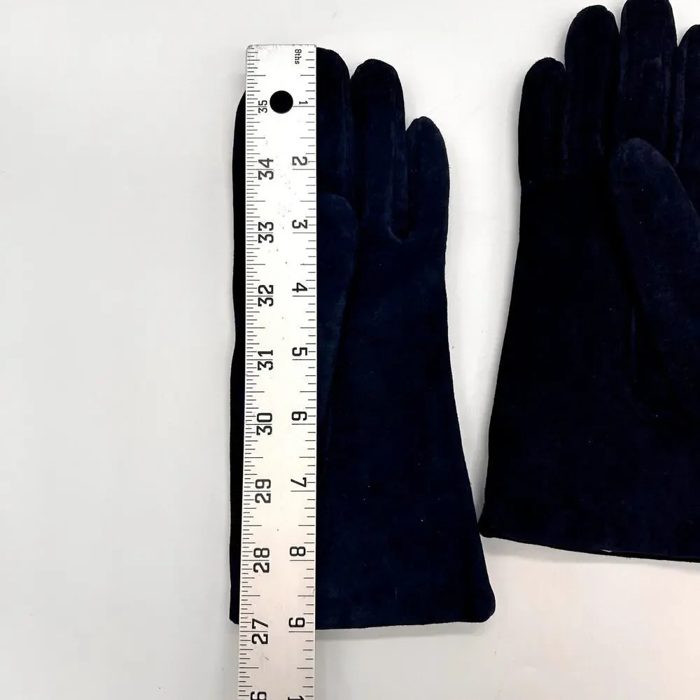 Vintage Suede Leather Gloves Navy Blue Hanes Classic Women's Winter Accessories